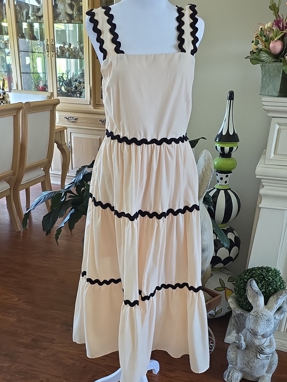 entro Cream Tiered Maxi Dress with Black Trim